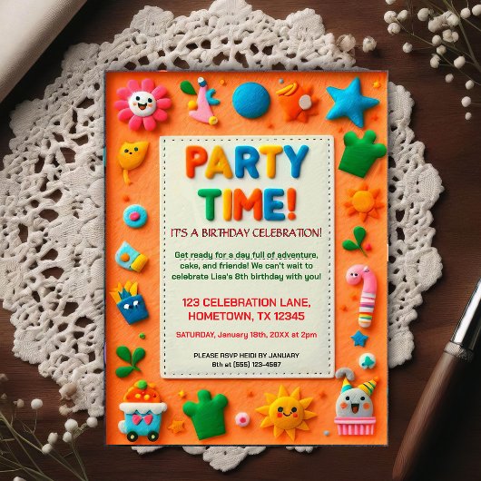 Colorful Kids Felt Birthday Party Invitation Postkarte