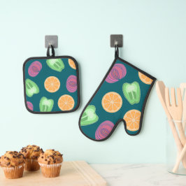 Colorful Kitchen Frucht & Veggie Ofenhandschuh & Topflappen-Set