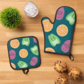 Colorful Kitchen Frucht & Veggie Ofenhandschuh & Topflappen-Set (Oben Unten)