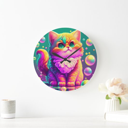 Colorful Kitten Große Wanduhr (Zuhause)