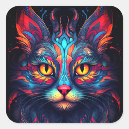 Colorful Kitty Cat Animal Psychedelic Fantasy Art Quadratischer Aufkleber