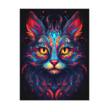 Colorful Kitty Cat Animal Psychedelic Tribal Art