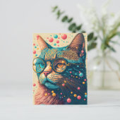 Colorful Kitty Cat Illustration Postkarte (Stehend Vorderseite)