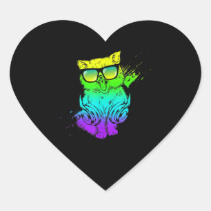 Colorful Kitty DJ Techno Cat Music EDM Party Herz-Aufkleber