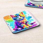 Colorful Kitty Splash Getränkeuntersetzer (Linke Seite)