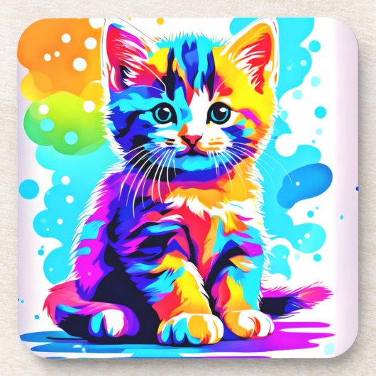 Colorful Kitty Splash Getränkeuntersetzer (Vorderseite)