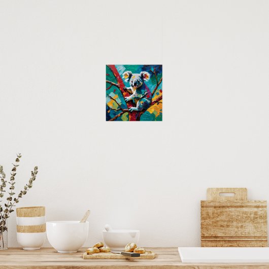 Colorful Koala on Tree – Modern Impasto  Poster (Küche)