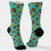 Colorful ladybugs on turquoise socken (Gewinkelt)