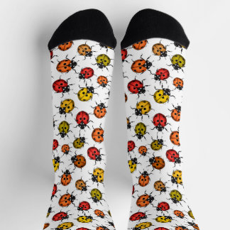 Colorful ladybugs on white socken