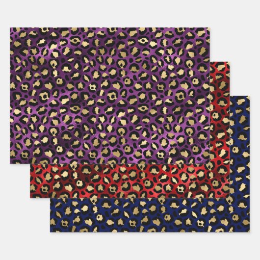 Colorful Leopard Print Design with Gold Accents Geschenkpapier Set (Set)