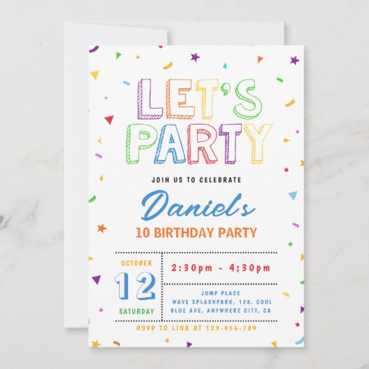 Colorful Lets Party birthday Einladung (Vorderseite)