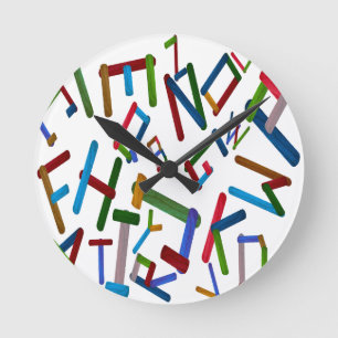 Colorful Letters from wood ice cream stick isolate Runde Wanduhr