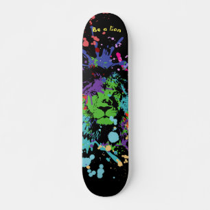 Colorful Lion Paint Artistic Splash Skateboard