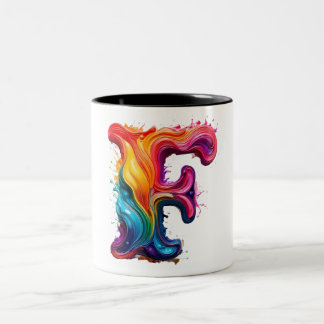 Colorful Liquid Letter "F" Mug – Vibrant 3D Paint  Zweifarbige Tasse