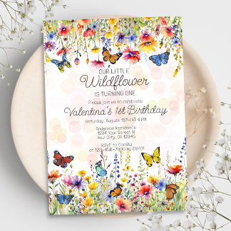 Colorful Little Wildflower Butterflies Birthday Einladung