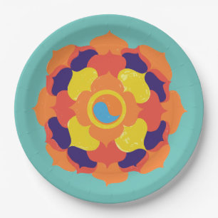 Colorful Lotus Blume Yin & Yang Mandala Pappteller