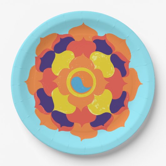 Colorful Lotus Blume Yin & Yang Mandala Pappteller (Vorderseite)