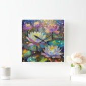 Colorful Lotus Flowers Blossoming in the Snow Quadratische Wanduhr (Zuhause)
