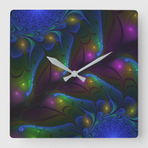 Colorful Luminous Abstract Modern Trippy Fractal Quadratische Wanduhr