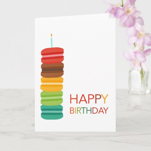Colorful Macaron Stack Happy Birthday  – Modern Karte (Orchidee)
