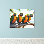 Colorful Macaw Parrots By Beach Bird Art Leinwanddruck (Insitu (Holzboden))