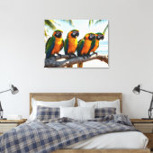 Colorful Macaw Parrots By Beach Bird Art Leinwanddruck (Insitu (Schlafzimmer))