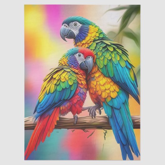 Colorful Macaw Parrots On A Branch-45739 Seidenpapier (Vorderseite)