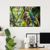 Colorful Macaw Parrots Perched Together Poster (Heimbüro)