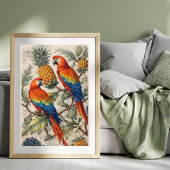 Colorful Macaw Parrots with Pineapples Poster