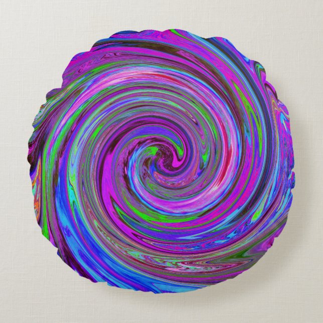 Colorful Magenta Swirl Retro Abstract Design Rundes Kissen (Vorderseite)