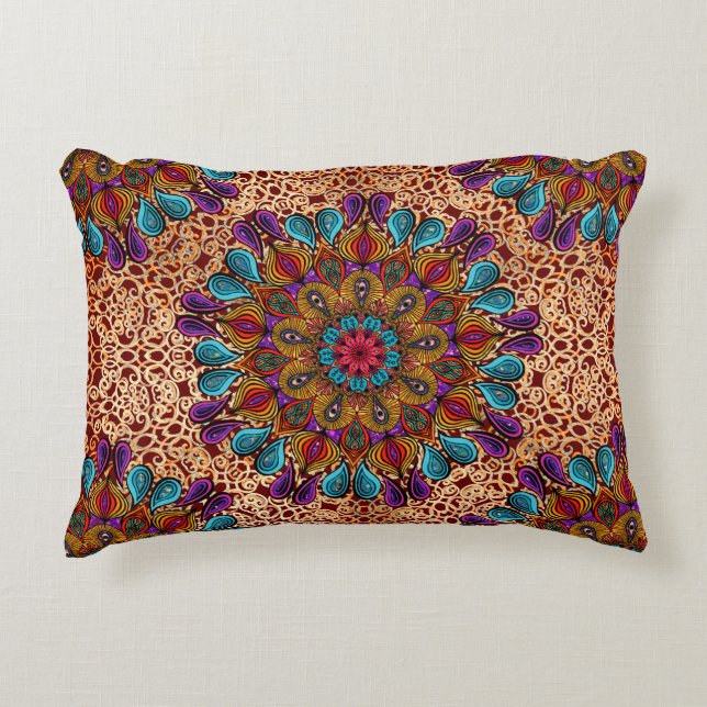 Colorful Mandala Boho Stilistisch Maximalist Hippi Dekokissen (Vorderseite)