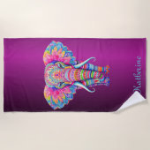 Colorful Mandala Elephant with Customized Name Strandtuch (Vorderseite)