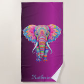 Colorful Mandala Elephant with Customized Name Strandtuch (Vorderseite)