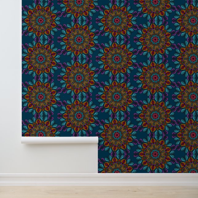 Colorful Mandala Pattern Boho Maximalist Hippie Tapete (Anwendung)