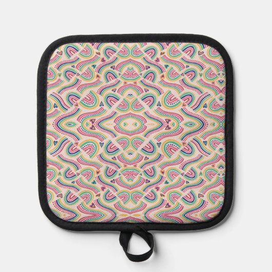 Colorful mandala-patterned pot holder with black  topflappen (Vorderseite)
