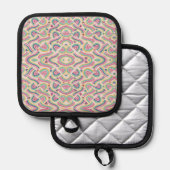 Colorful mandala-patterned pot holder with black  topflappen (Vorderseite/Rückseite)