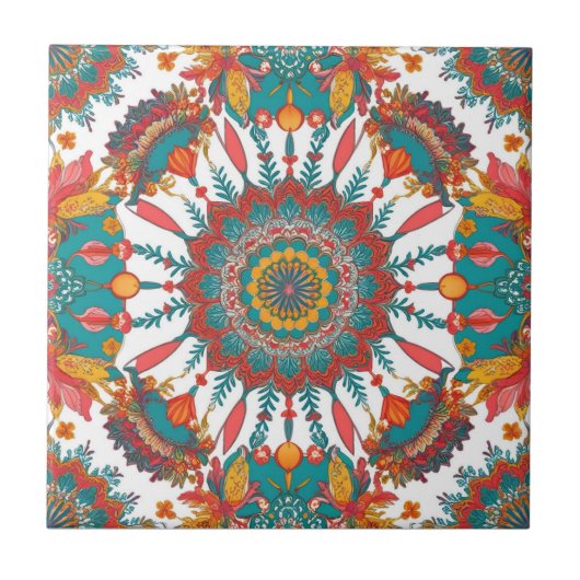 Colorful Mandala Tile | Floral Boho Design Fliese (Vorderseite)