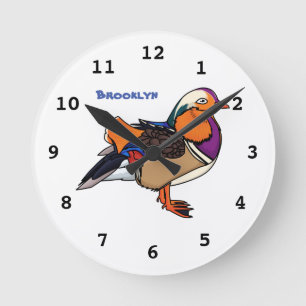 Colorful mandarin duck illustration runde wanduhr