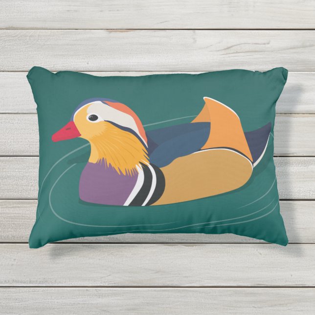 Colorful Mandarin Duck Modern Digital Art Kissen Für Draußen (Vorderseite)