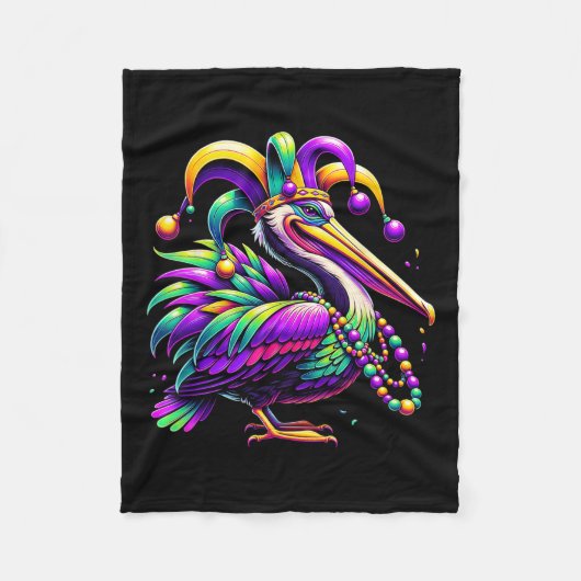 Colorful Mardi Gras Pelican Louisiana Jester Hat B Fleecedecke (Vorderseite)