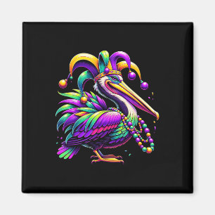 Colorful Mardi Gras Pelican Louisiana Jester Hat B Magnet