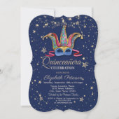 Colorful Masque Navy Blue Stars Quinceañera Einladung (Vorderseite)