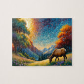 Colorful Meadow Elk with Flowers Art Puzzle (Horizontal)