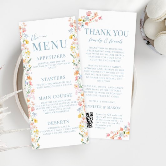Colorful Meadow Wild Blume Wedding Menu Vielen Dan