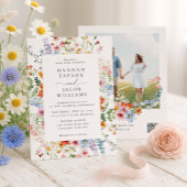 Colorful Meadow Wildflower Wedding QR Code Einladung