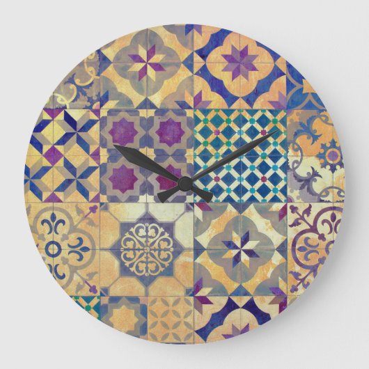 Colorful Mediterranean & Aegean traditional tiles Große Wanduhr (Vorderseite)
