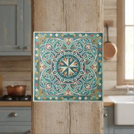 Colorful Mediterranean Pattern Pat#7 Teal ID1195 Fliese