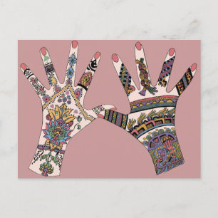 Colorful Mehndi Hand Postkarte