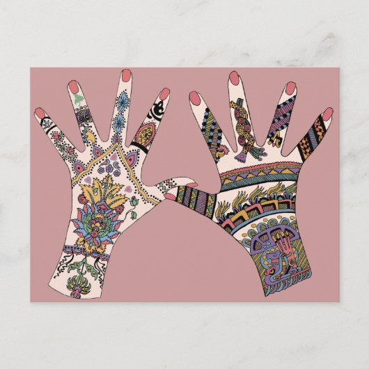 Colorful Mehndi Hand Postkarte (Vorderseite)