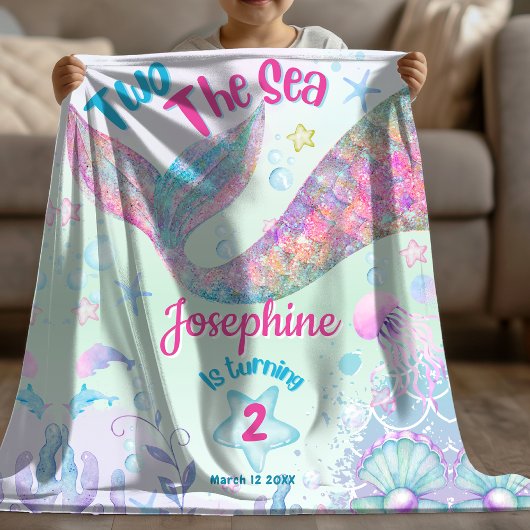 Colorful Mermaid second birthday Fleecedecke